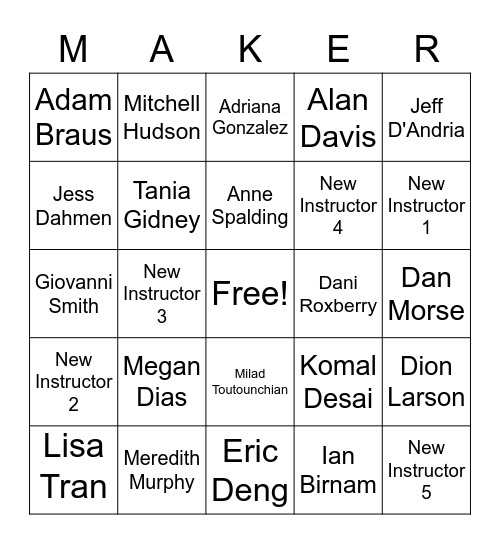 Make School Bingo Card