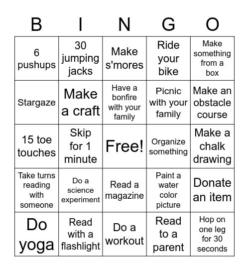 Energy Express Week 4 Bingo Card