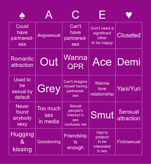 Asexual Bingo Card