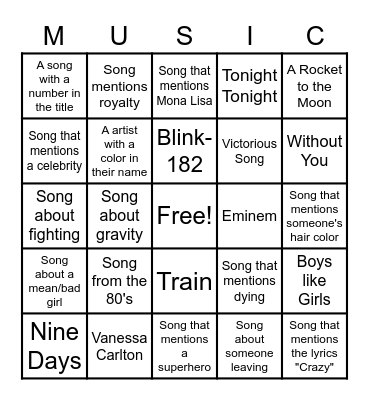 Belt it Out Songs 4 Bingo Card