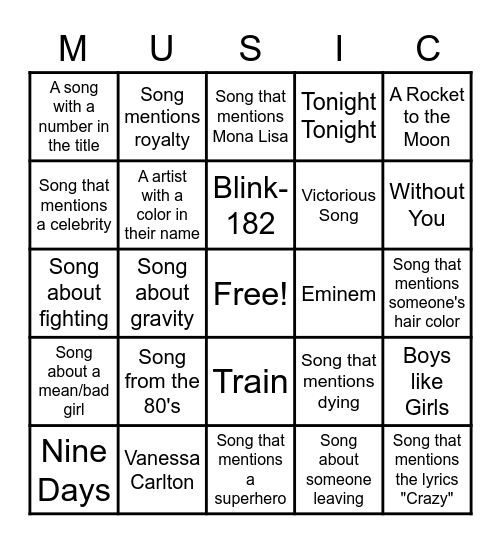 Belt it Out Songs 4 Bingo Card
