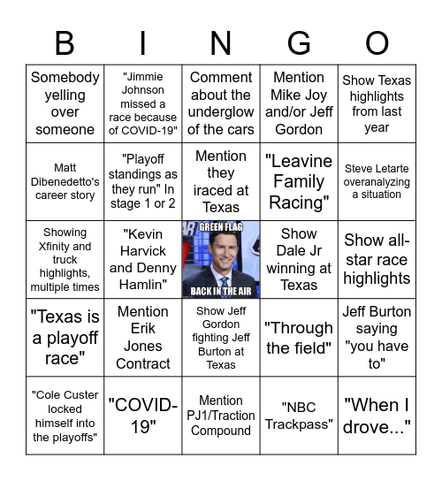 Texas Edition: NASCAR on NBC Bingo Card