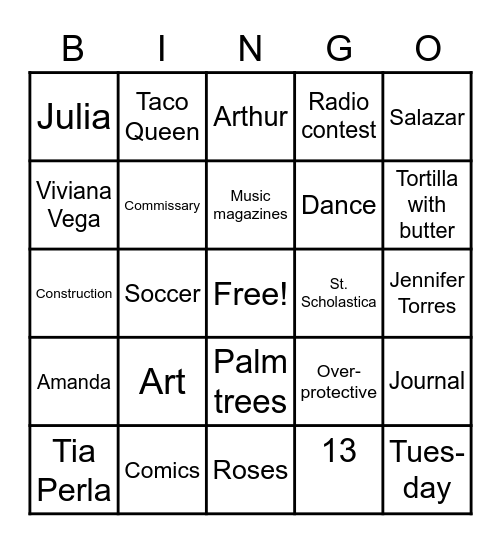 Stef Soto, Taco Queen Bingo Card