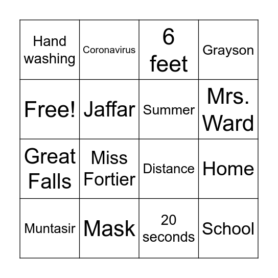 Coronavirus Bingo Card