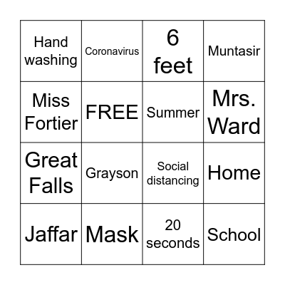 Coronavirus Bingo Card