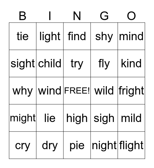 A Tall Tale: long i with i, ie, igh, y Bingo Card