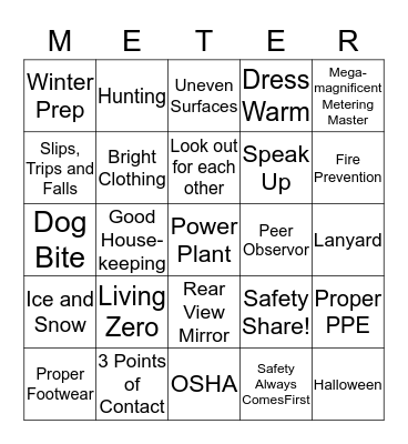 Safety Metering BINGO Card