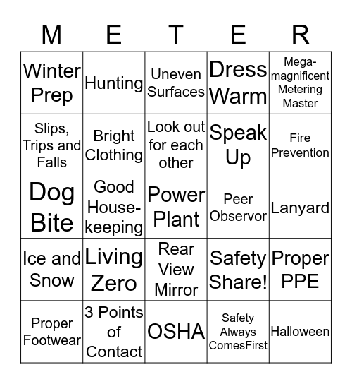 Safety Metering BINGO Card