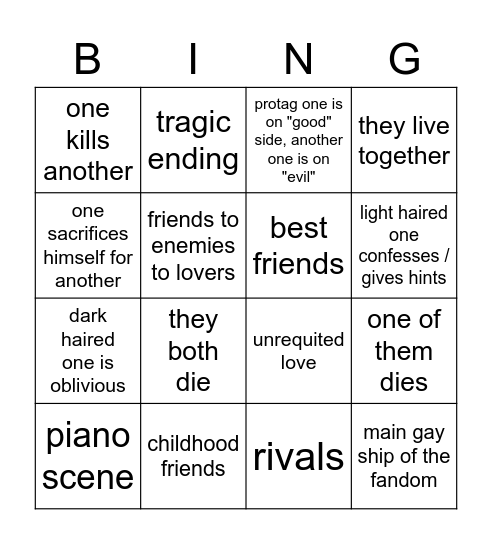 "Dairk haired protag x light haired bf" ship Bingo Card