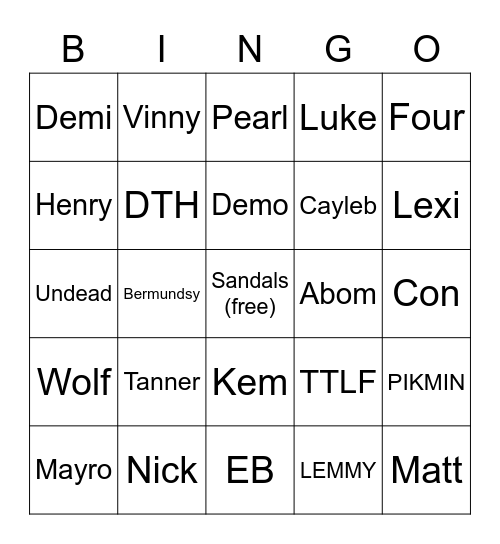 Friend Group Battle Bingo Card