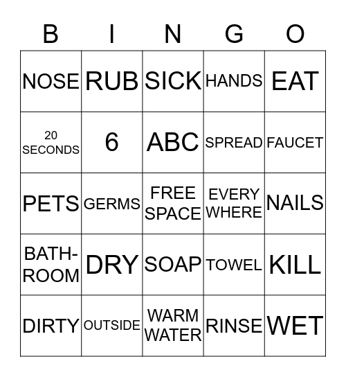 Handwashing Bingo Card