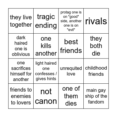 "Dairk haired protag x light haired bf" ship Bingo Card