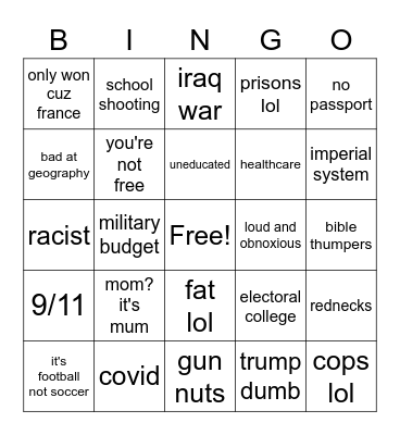 EURO RAGE BINGO Card