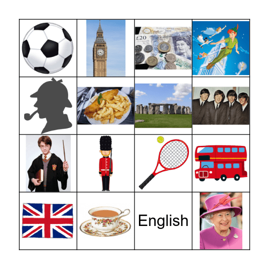 イギリス　ビンゴ！ Bingo Card