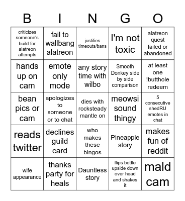 July 14th 2020 Bingo Card