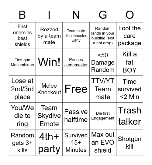 Apex Bingo! Bingo Card
