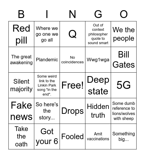 QAnon Bingo Card