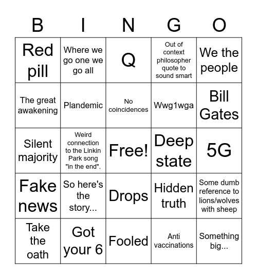 QAnon Bingo Card
