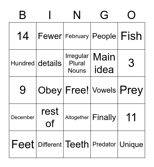 Week 2 Bingo Card