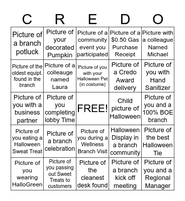 Field Operations Credo Celebration BINGO Card