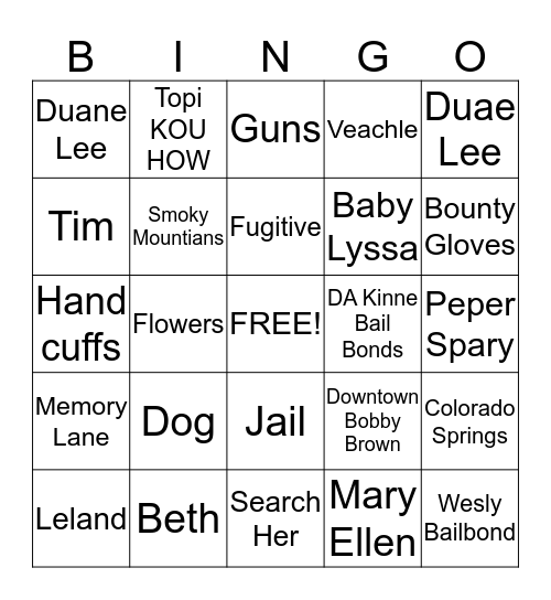 Dog The Bounty Hunter  Bingo Card