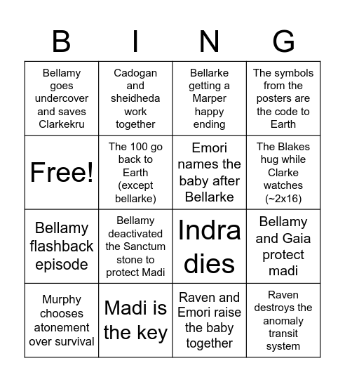 The 100 season 7 Bingo Card