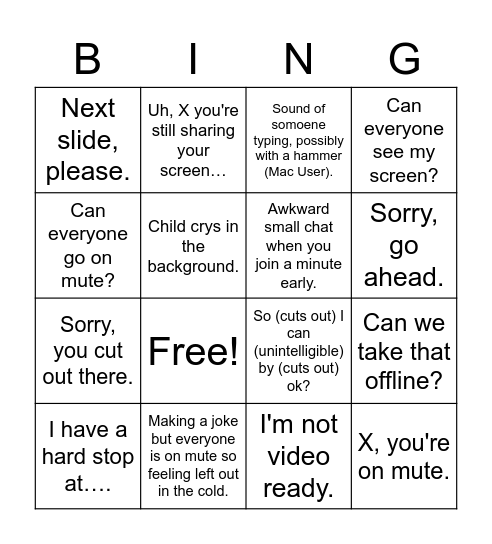GBS Bingo Card