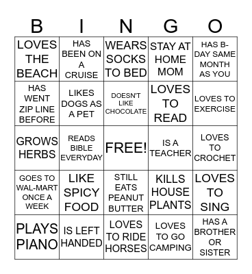 Name Bingo Card