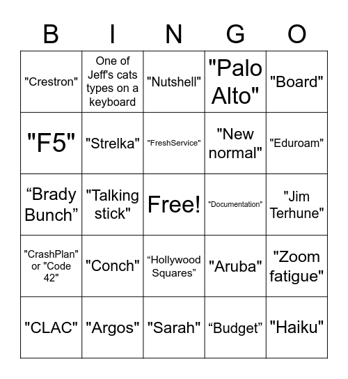 Standup Bingo Card