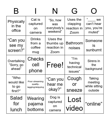 Teleworking BINGO Card