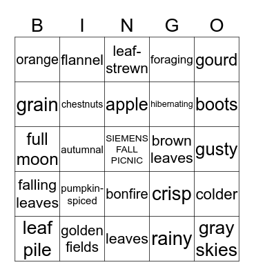 Fall Festival Bingo Card