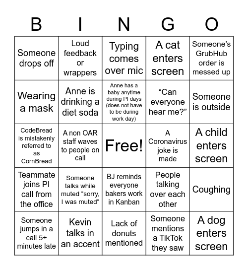 PI 7 planning bingo Card