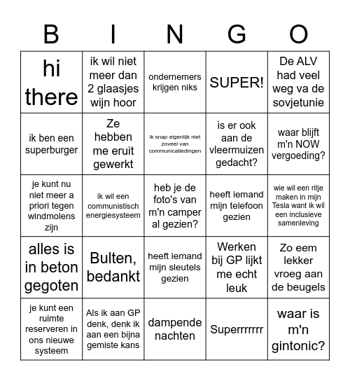 Eem Bingo van je favorieten Bingo Card