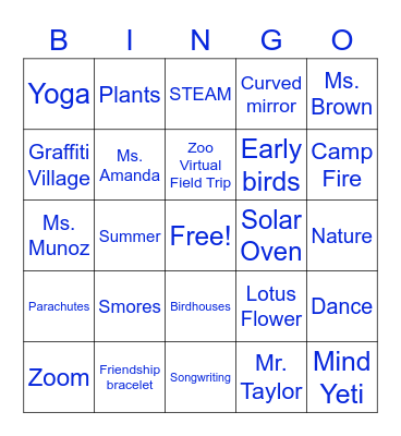 Summer Camp Superstars Bingo Card