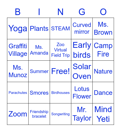 Summer Camp Superstars Bingo Card