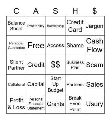 Cash $ for Your Small Business Bingo Card