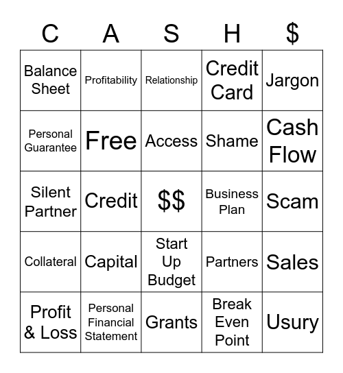 Cash $ for Your Small Business Bingo Card
