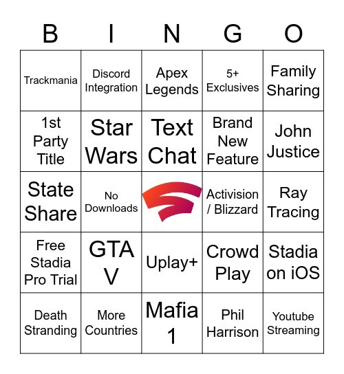 Stadia Connect Bingo Card
