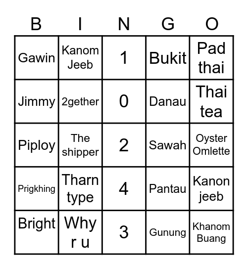 PODD Bingo Card