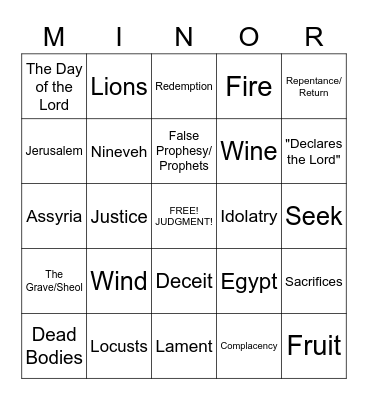 Minor  Prophets Bingo Card