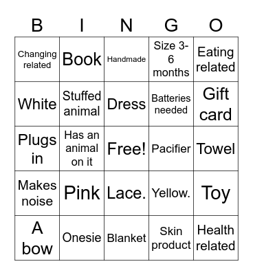 Baby Girls Bingo Card