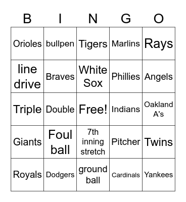 MLB BINGO Card