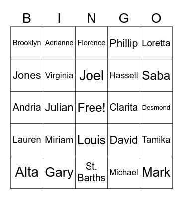 H/J Family Picnic Bingo Card