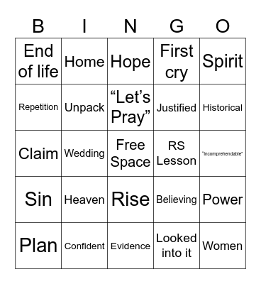 Virtually Keswick Youth Tuesday Evening Bingo Card