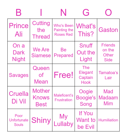 Evil Disney Villains Bingo Card