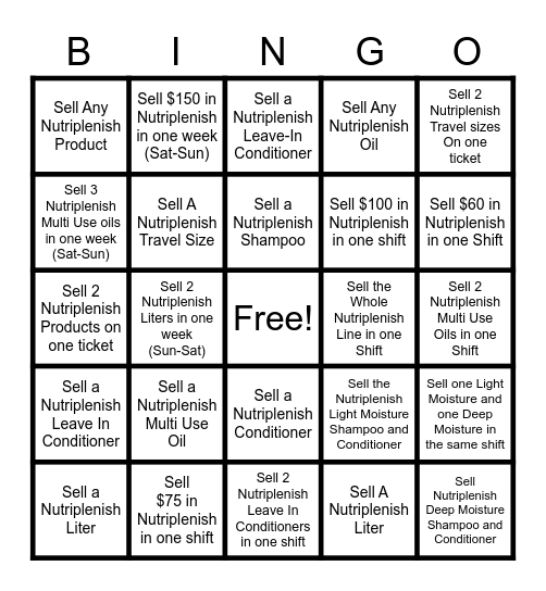 Nutriplenish Bingo Card