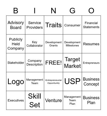 Entrepreneurship Bingo Card