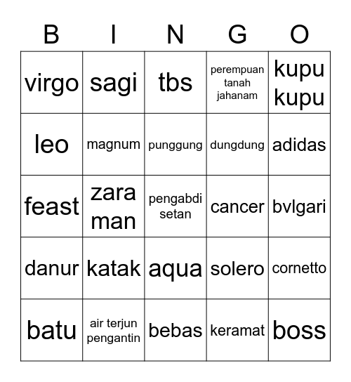Untitled Bingo Card