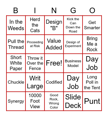 Buzz Word Bingo Card