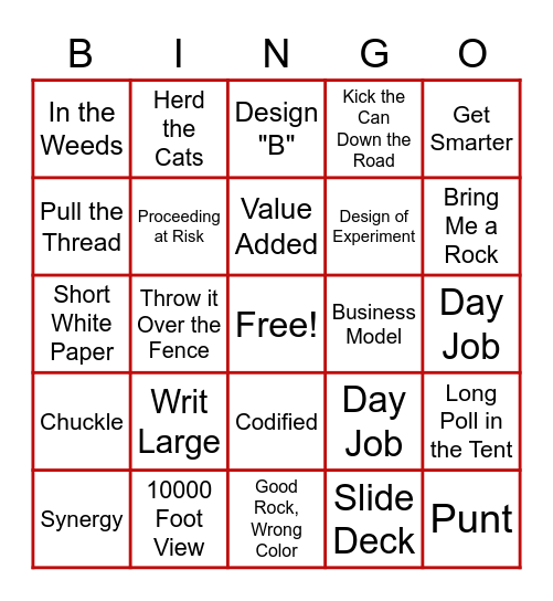 Buzz Word Bingo Card